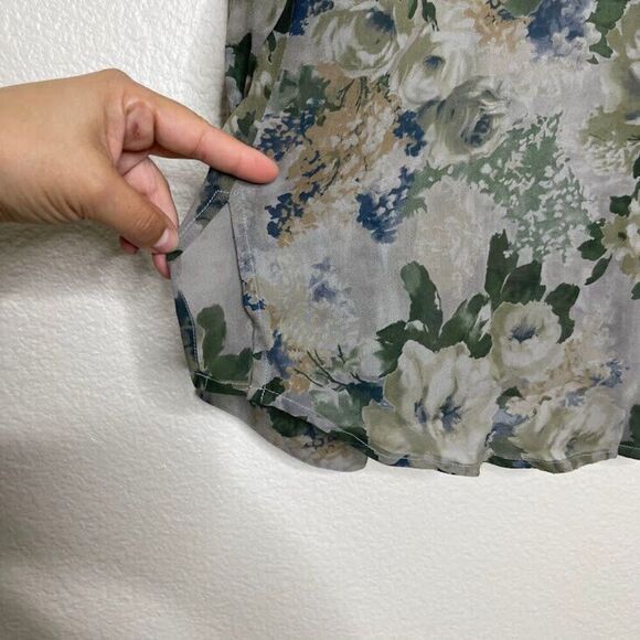 VINTAGE Tess Medium Y2K Silk Romantic Floral Sheer Pearl Buttons Ethereal Fairy - Picture 6 of 8